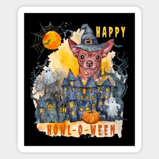 Chihuahua Happy Howl-o-ween Ghost Houses Funny Watercolor Magnet